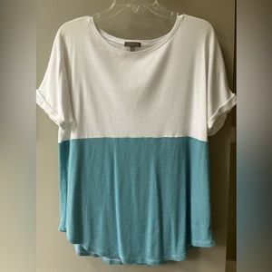 Lilla P White and Green striped cotton top Sz L